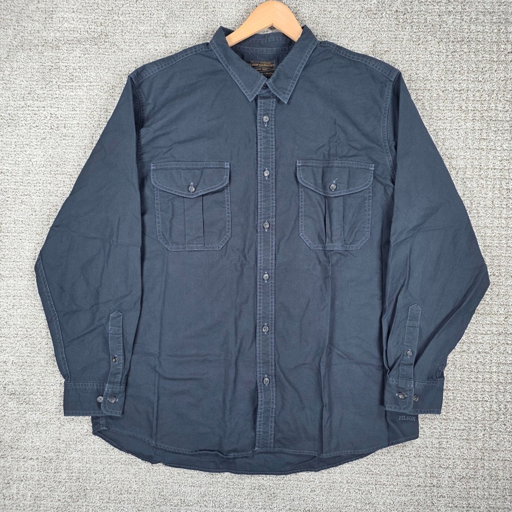 Filson Mens XXL Alaskan Guide Shirt Long Sleeve Button Up Black Cotton Twill